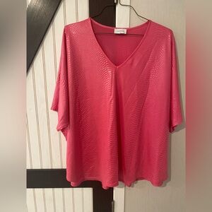 Hot Pink Mamba Print V-Neck Top Oversized Size Medium By Adrienne